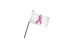 Pink Ribbon (White) 4x6in Stick Flag