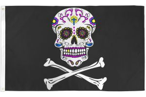 Pirate Sugar Skull Flag 3x5ft Poly