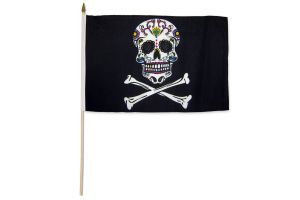 Pirate Sugar Skull 12x18in Stick Flag