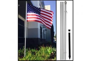 10ft Aluminum Silver Outdoor Pole with Ground Spike Displaying USA Flag