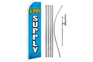 Pool Supply Superknit Polyester Swooper Flag Size 11.5ft by 2.5ft & 6 Piece Pole & Ground Spike Kit