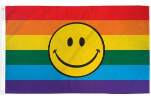 Rainbow Happy Face Flag 3x5ft Poly
