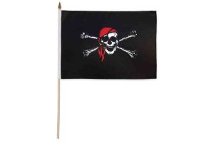 Red Bandana Jolly Roger 12x18in Stick Flag