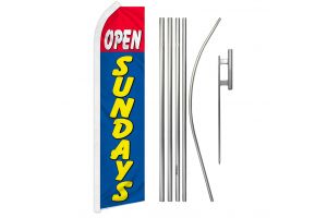 Open Sundays (Red & Blue) Super Flag & Pole Kit