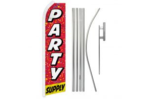 Party Supply Superknit Polyester Swooper Flag Size 11.5ft by 2.5ft & 6 Piece Pole & Ground Spike Kit