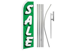 Sale Green Superknit Polyester Swooper Flag Size 11.5ft by 2.5ft & 6 Piece Pole & Ground Spike Kit