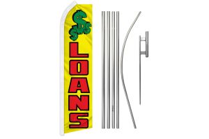 Loans Superknit Polyester Swooper Flag Size 11.5ft by 2.5ft & 6 Piece Pole & Ground Spike Kit