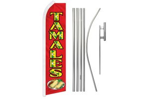 Tamales Superknit Polyester Swooper Flag Size 11.5ft by 2.5ft & 6 Piece Pole & Ground Spike Kit