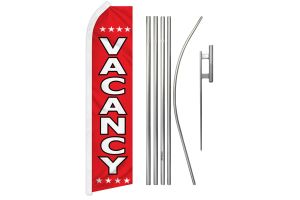 Vacancy Superknit Polyester Swooper Flag Size 11.5ft by 2.5ft & 6 Piece Pole & Ground Spike Kit