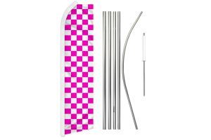 Pink & White Checkered Super Flag & Pole Kit