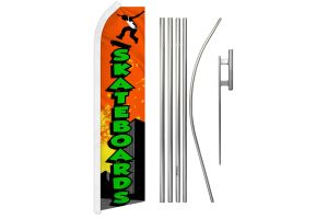 Skateboards Superknit Polyester Swooper Flag Size 11.5ft by 2.5ft & 6 Piece Pole & Ground Spike Kit