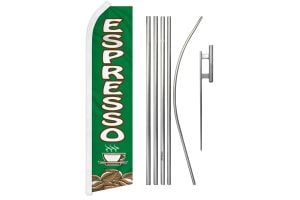 Espresso Superknit Polyester Swooper Flag Size 11.5ft by 2.5ft & 6 Piece Pole & Ground Spike Kit