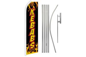 Kebabs Superknit Polyester Swooper Flag Size 11.5ft by 2.5ft & 6 Piece Pole & Ground Spike Kit