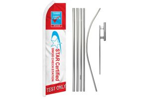 Star Smog Check Test Only Superknit Polyester Swooper Flag Size 11.5ft by 2.5ft & 6 Piece Pole & Ground Spike Kit