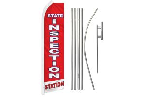 State Inspection Superknit Polyester Swooper Flag Size 11.5ft by 2.5ft & 6 Piece Pole & Ground Spike Kit