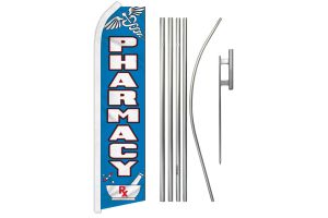 Pharmacy Superknit Polyester Swooper Flag Size 11.5ft by 2.5ft & 6 Piece Pole & Ground Spike Kit