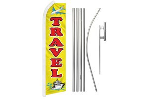 Travel Superknit Polyester Swooper Flag Size 11.5ft by 2.5ft & 6 Piece Pole & Ground Spike Kit