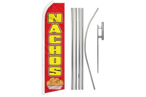 Nachos Superknit Polyester Swooper Flag Size 11.5ft by 2.5ft & 6 Piece Pole & Ground Spike Kit