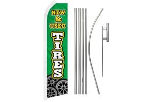New & Used Tires Superknit Polyester Swooper Flag Size 11.5ft by 2.5ft & 6 Piece Pole & Ground Spike Kit
