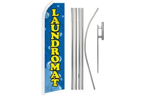Laundromat Superknit Polyester Swooper Flag Size 11.5ft by 2.5ft & 6 Piece Pole & Ground Spike Kit