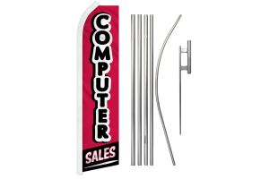 Computer Sale Superknit Polyester Swooper Flag Size 11.5ft by 2.5ft & 6 Piece Pole & Ground Spike Kit