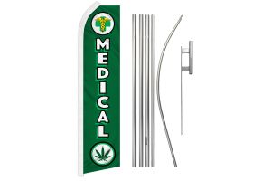 Medical MJ Superknit Polyester Swooper Flag Size 11.5ft by 2.5ft & 6 Piece Pole & Ground Spike Kit