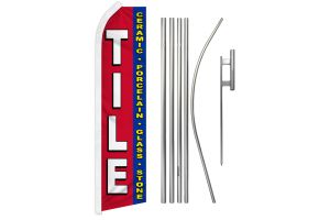 Tile Superknit Polyester Swooper Flag Size 11.5ft by 2.5ft & 6 Piece Pole & Ground Spike Kit