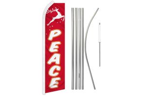 Peace Reindeer Superknit Polyester Swooper Flag Size 11.5ft by 2.5ft & 6 Piece Pole & Ground Spike Kit