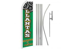 Llantas Nuevas y Usadas Superknit Polyester Swooper Flag Size 11.5ft by 2.5ft & 6 Piece Pole & Ground Spike Kit
