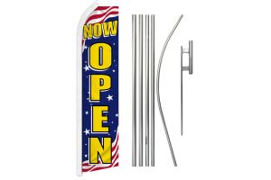 Now Open (Patriotic) Super Flag & Pole Kit
