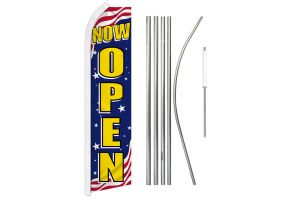 Now Open (Patriotic) Super Flag & Pole Kit