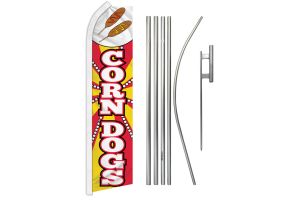 Corn Dogs Superknit Polyester Swooper Flag Size 11.5ft by 2.5ft & 6 Piece Pole & Ground Spike Kit 