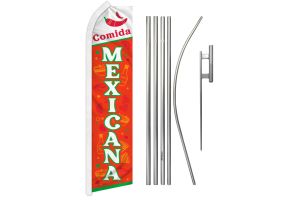 Comida Mexicana Superknit Polyester Swooper Flag Size 11.5ft by 2.5ft & 6-Piece Pole & Ground Spike