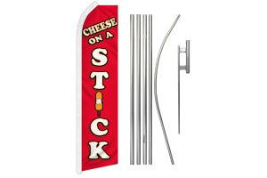 Cheese on a Stick Superknit Polyester Swooper Flag Size 11.5ft by 2.5ft & 6-Piece Pole & Ground Spike