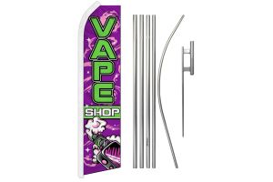 Vape Shop Superknit Polyester Swooper Flag Size 11.5ft by 2.5ft & 6-Piece Pole & Ground Spike