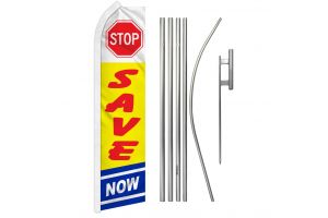 Stop Save Now Super Flag & Pole Kit