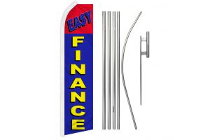 Easy Finance Superknit Polyester Swooper Flag Size 11.5ft by 2.5ft & 6 Piece Pole & Ground Spike Kit
