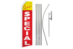 Today's Special Superknit Polyester Swooper Flag Size 11.5ft by 2.5ft & 6 Piece Pole & Ground Spike Kit