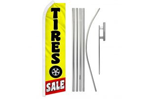 Tires Sale Red & Yellow Superknit Polyester Swooper Flag Size 11.5ft by 2.5ft & 6 Piece Pole & Ground Spike Kit