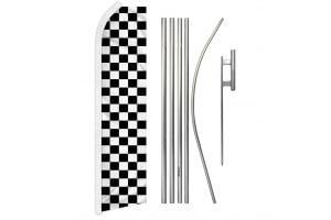 Black & White Checkered Super Flag & Pole Kit