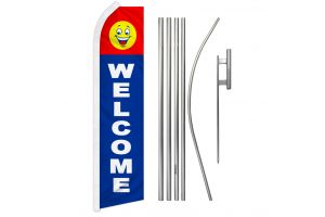 Welcome (Happy Face) Super Flag & Pole Kit