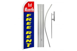 1st Month Free Rent Superknit Polyester Swooper Flag Size 11.5ft by 2.5ft & 6 Piece Pole & Ground Spike Kit