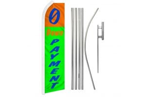 0 Down Payment Orange & Green Superknit Polyester Swooper Flag Size 11.5ft by 2.5ft & 6 Piece Pole & Ground Spike Kit