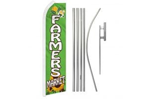 Farmer's Market Superknit Polyester Swooper Flag Size 11.5ft by 2.5ft & 6 Piece Pole & Ground Spike Kit