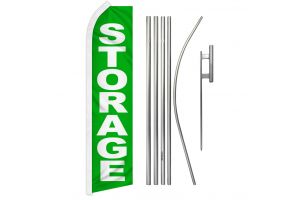Storage Green Superknit Polyester Swooper Flag Size 11.5ft by 2.5ft & 6 Piece Pole & Ground Spike Kit