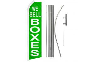 We Sell Boxes Green Superknit Polyester Swooper Flag Size 11.5ft by 2.5ft & 6 Piece Pole & Ground Spike Kit