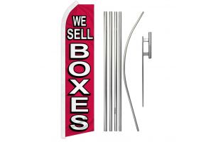 We Sell Boxes Red Superknit Polyester Swooper Flag Size 11.5ft by 2.5ft & 6 Piece Pole & Ground Spike Kit