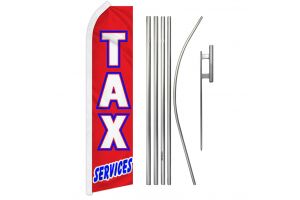 Tax Services Superknit Polyester Swooper Flag Size 11.5ft by 2.5ft & 6 Piece Pole & Ground Spike Kit