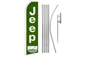Jeep Superknit Polyester Swooper Flag Size 11.5ft by 2.5ft & 6 Piece Pole & Ground Spike Kit