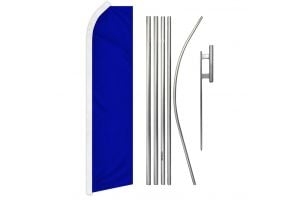 Blue Solid Color Superknit Polyester Swooper Flag Size 11.5ft by 2.5ft & 6 Piece Pole & Ground Spike Kit
